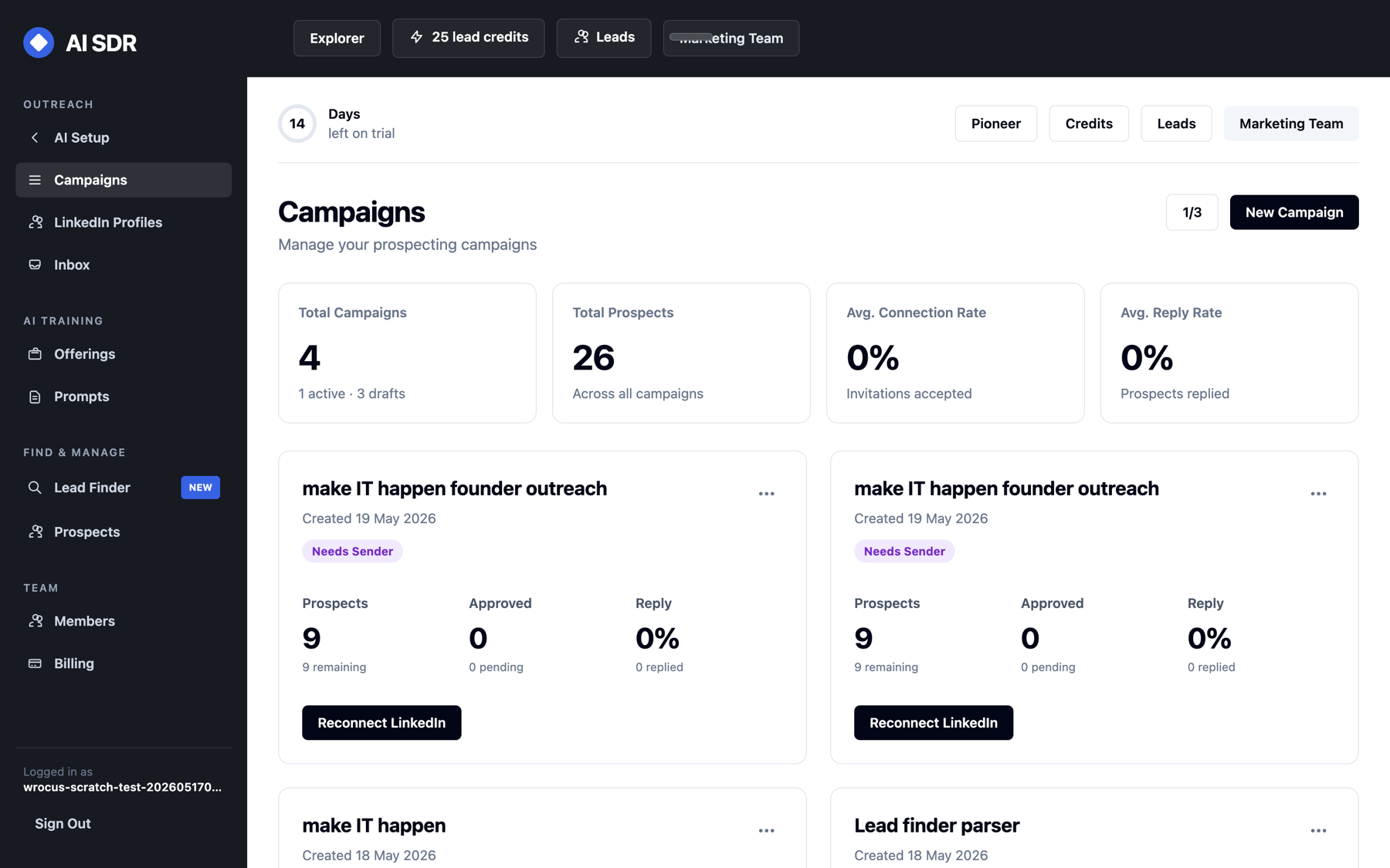 AI-SDR campaign dashboard
