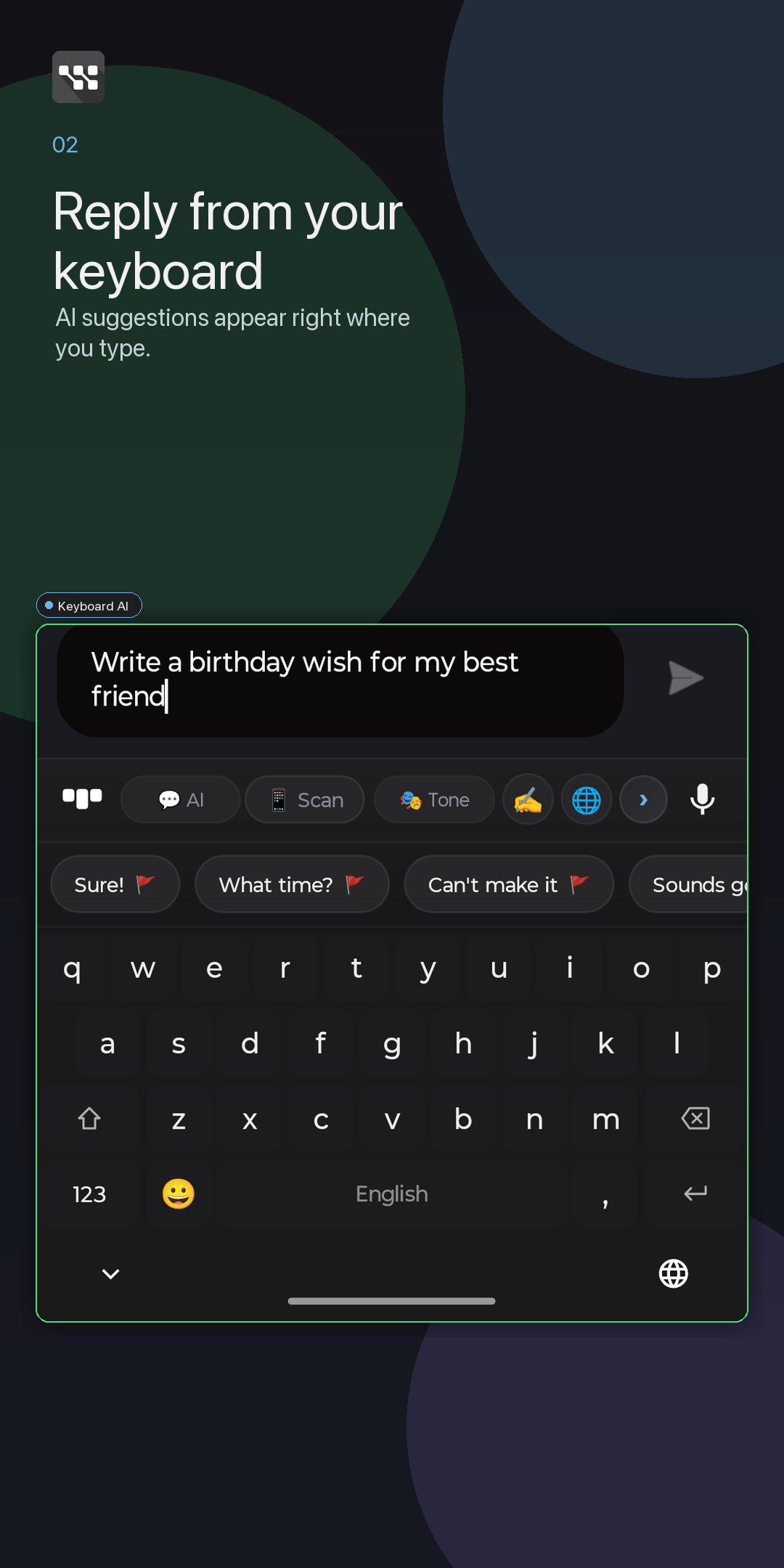 WittyKeys smart reply keyboard screenshot