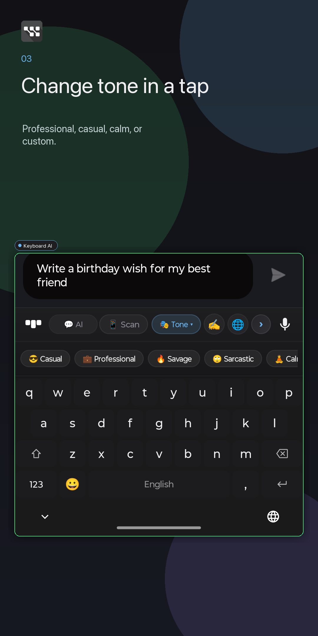 WittyKeys tone controls screenshot